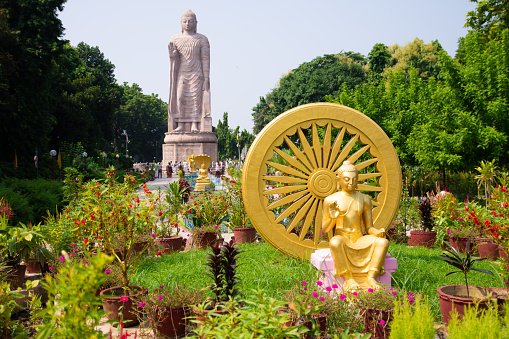 Giant statue of standing Buddha in Sarnath, India