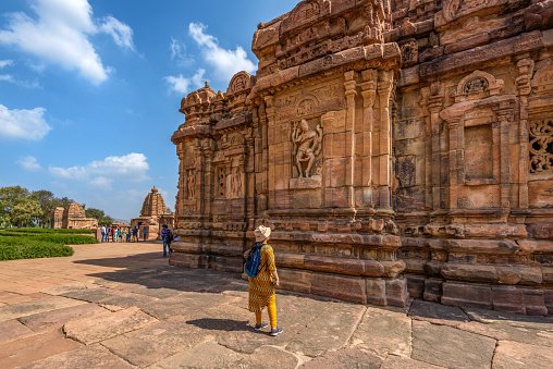 Pattadakal, Karnataka, India - January 11, 2020 : The Mallikarjuna Temple at Pattadakal temple complex, dating to the 7th-8th century, the early Chalukya period, Karnataka, India