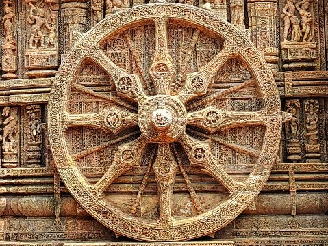 stonework in wheel of legendary konark sun temple of India HD