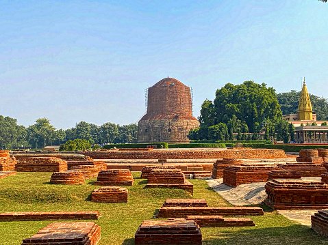 Sarnath is a historical site near Varanasi India that is full of ancient monoliths and is believed to be where Buddha gave his first sermon.