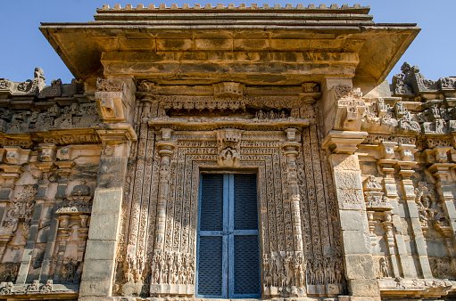 The intricately carved, panchasakha sanctum door of Kasivisvesvara temple, Lakkundi, Gadag, Karnataka, India, Asia.