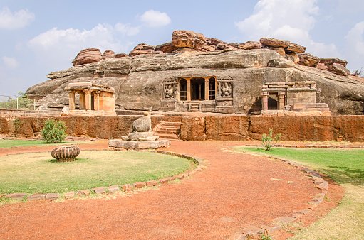 The ancient temple of Hindu god, temple complex group of monuments in the Aihole village, Badami, Karnataka, India.