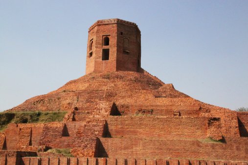 The Chaukhandi Stupa, marking the place where Buddha met his first disciples while on his way to Sarnath. Built between the 4th and 5th Century, it is a terraced stupa that is an important location for Buddhists.
