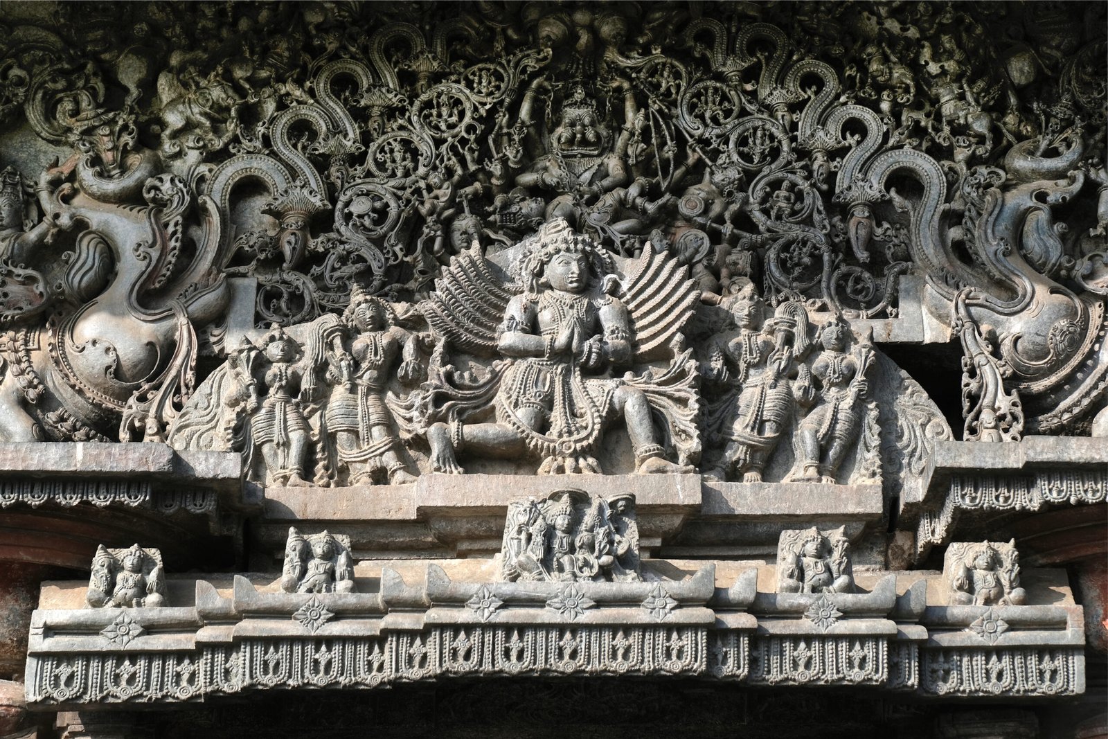 Belur, Karnataka, India - Dec 19 2021, Belur and Halebidu temple carvings and sculptures, Hoysala temples - Chennakeshava Temple.