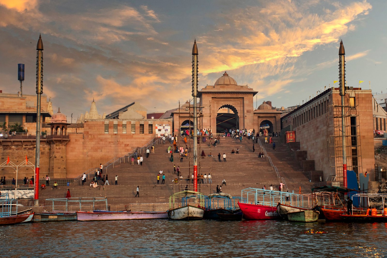 18th March, 2026, Varanasi, Uttar Pradesh, India: Soft morning light over Lalita Ghat on the Ganges, showing the main access toward Kashi Vishwanath Temple corridor in Varanasi, capturing sacred architecture and early spiritual atmosphere.