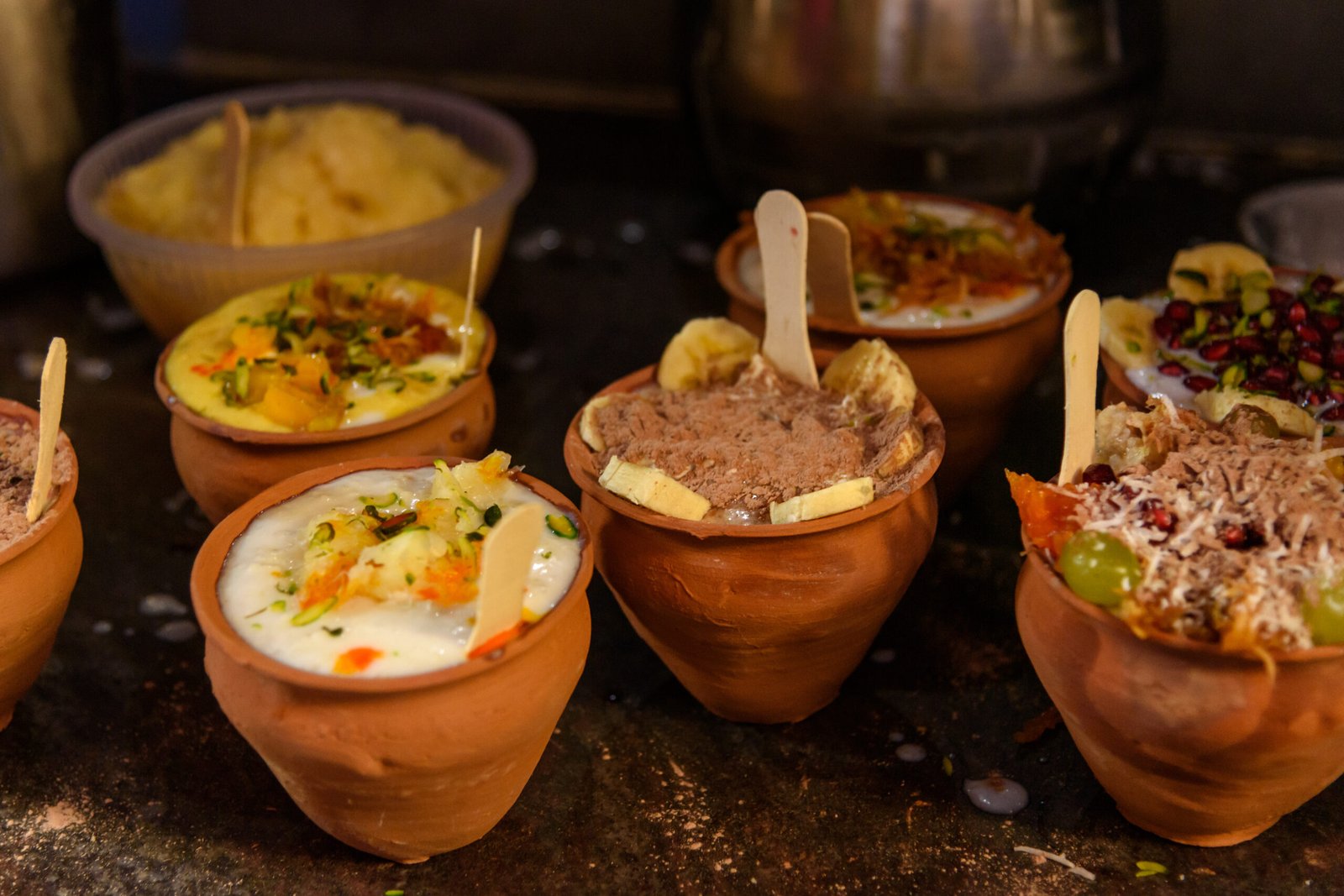Indian popular drink lassi on the street in Varanasi. Selective focus