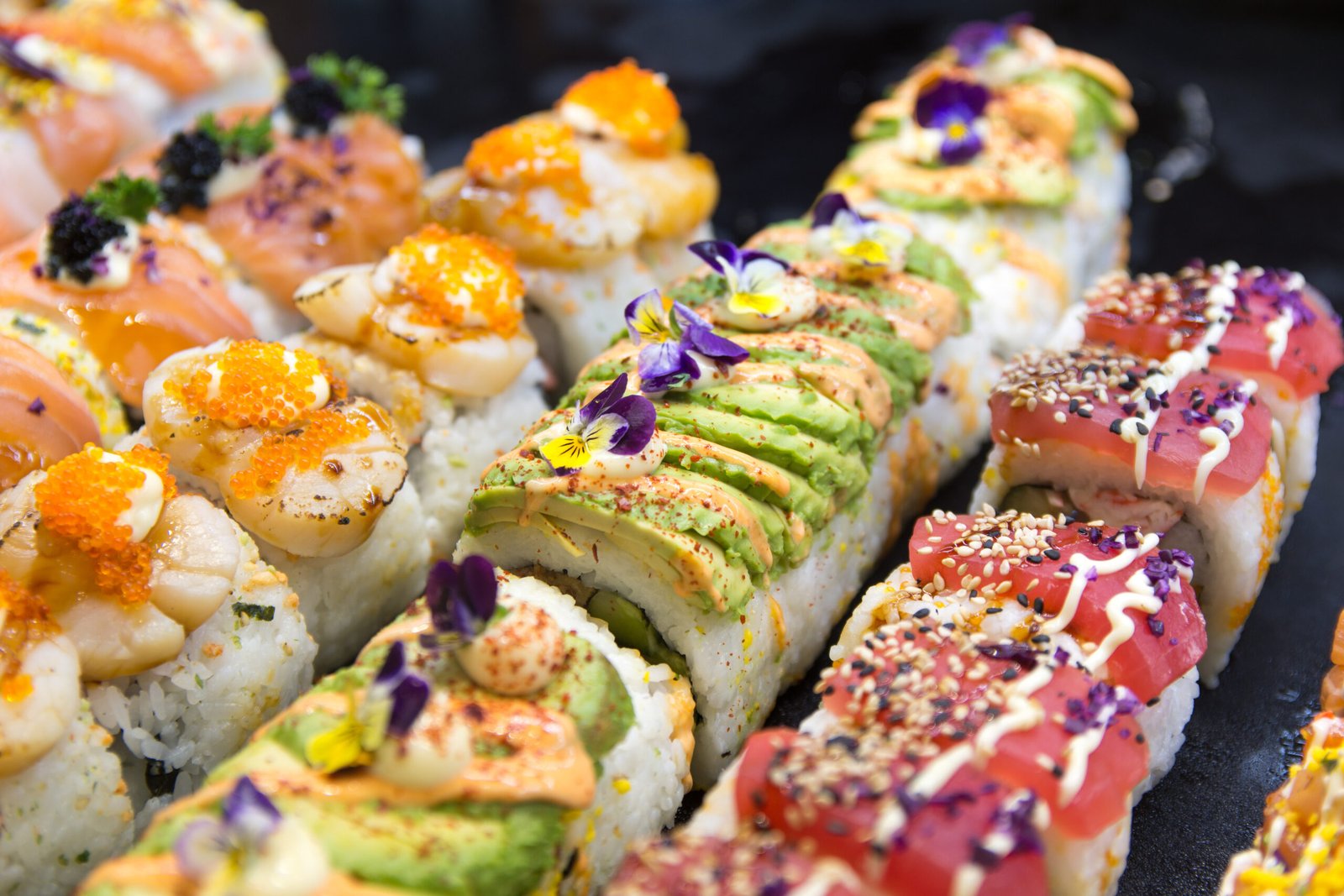 Colorful Sushi at Sydney fish market; seafood and fish, rice, delicous